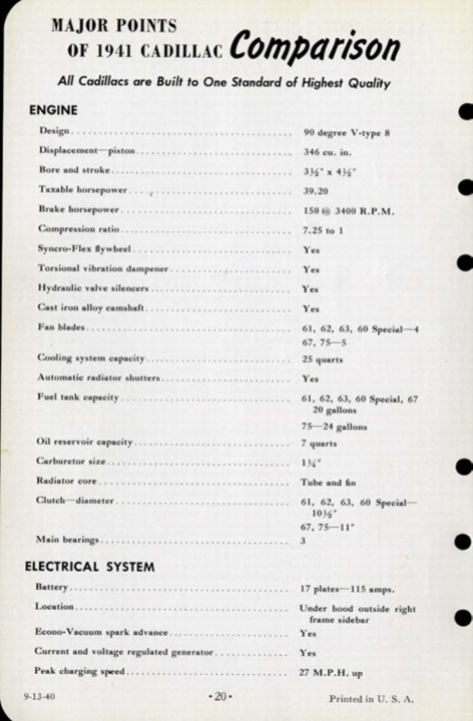 1941 Cadillac Salesmans Data Book Page 2